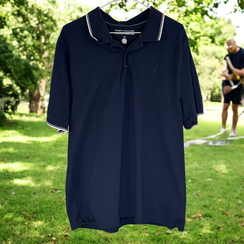 Denver Hayes Blue/White Trim Polo Shirt, Modern Fit, Large